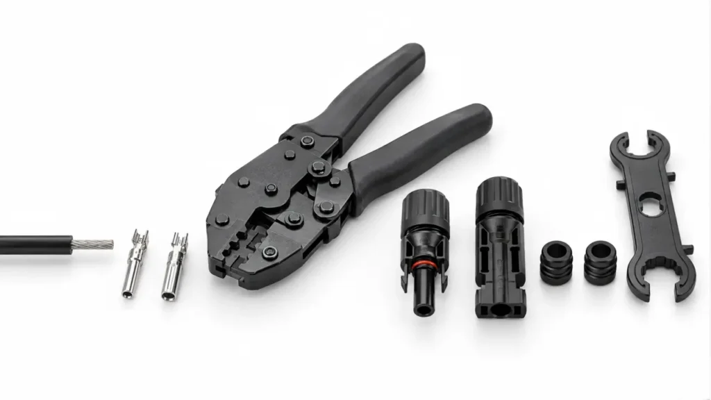 How to crimp MC4 connectors using PV cable contacts and a ratchet crimping tool