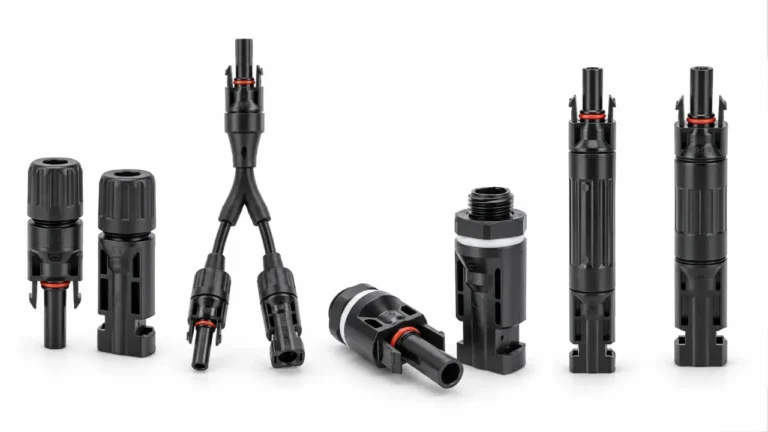 MC4 connector types including inline branch panel-mount fuse and diode PV connectors