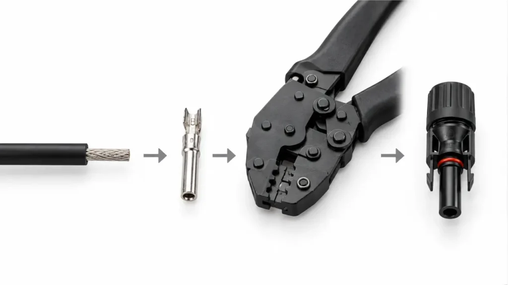 PV connector cable contact and crimp die matching before crimping