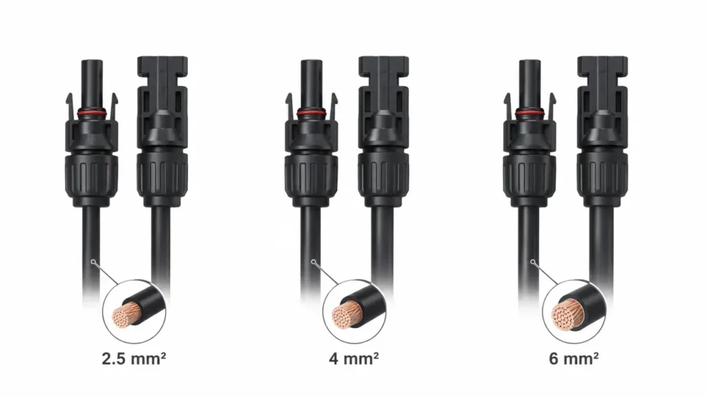 PV connector current rating changes with conductor cross-section and connector design