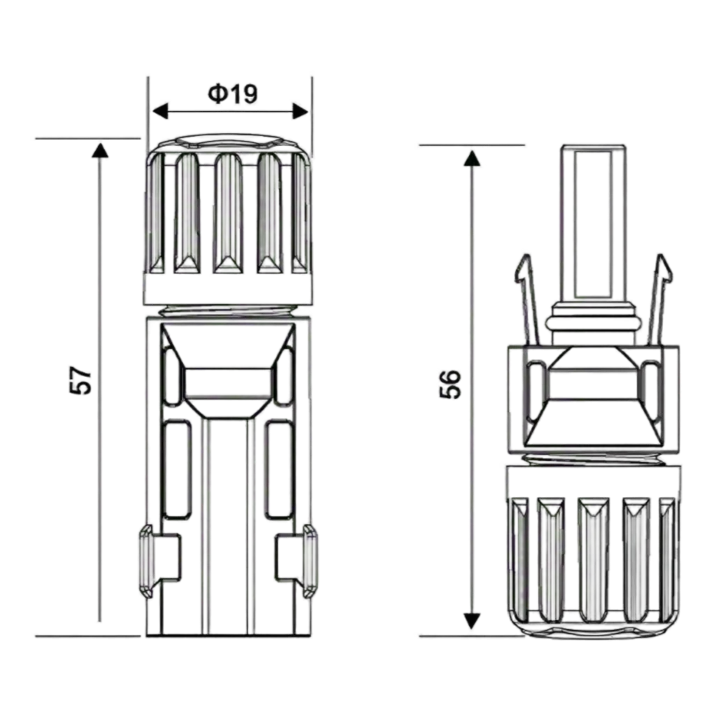 UH-PC-MC01 solar connector dimensions in mm