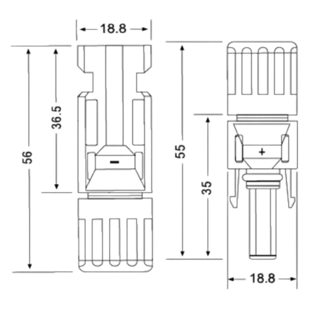 UH-PC-MC02 compact solar connector dimensions in mm