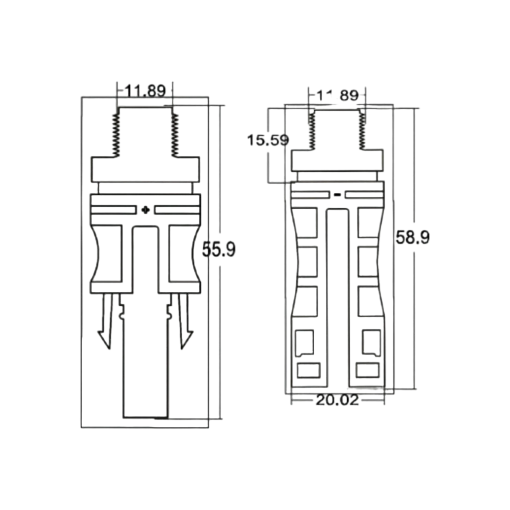 UH-PC-PM02 panel-mount solar connector dimensions in mm
