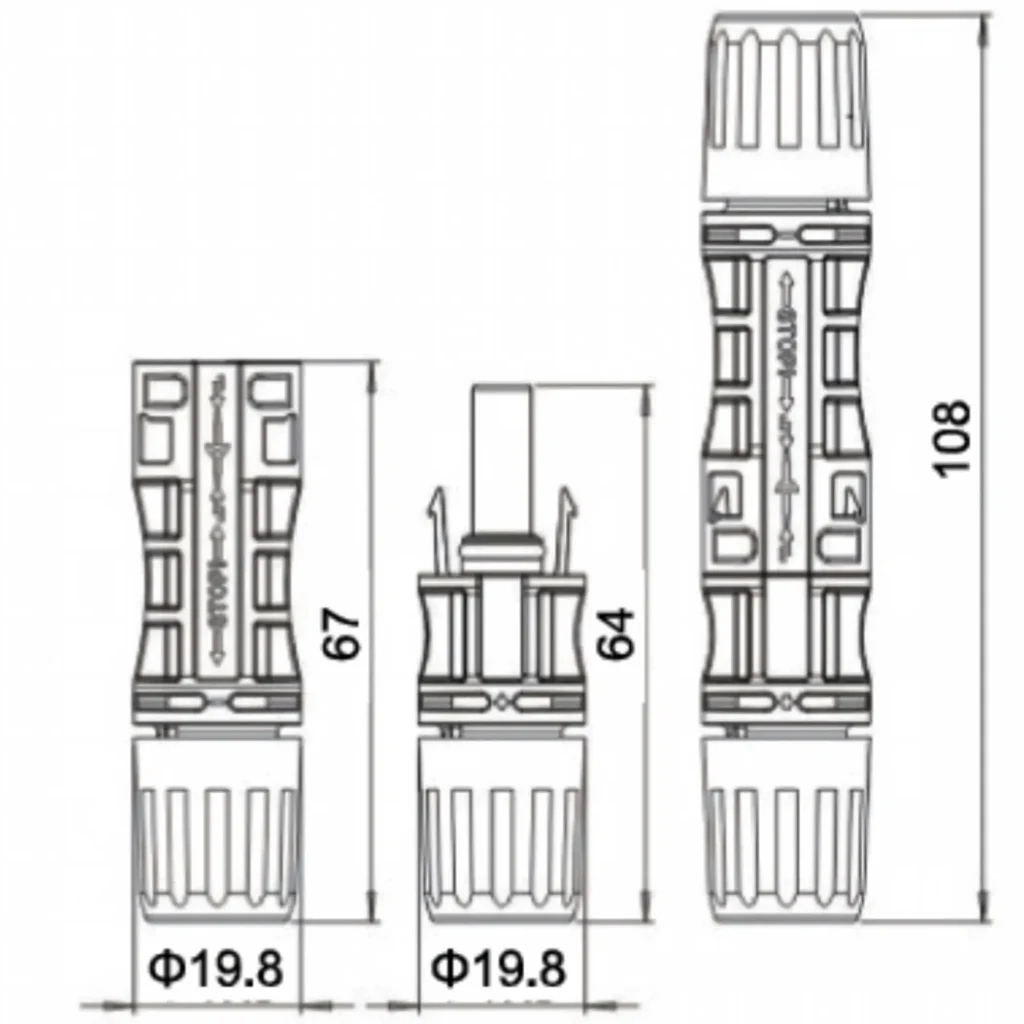 UH-PC-MC04 high-current solar connector dimensions in mm