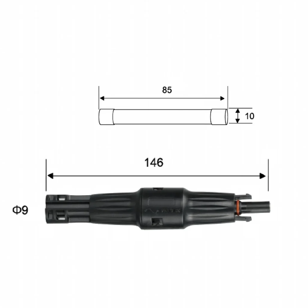 UH-PC-MF02 1500V fuse connector dimensions in mm