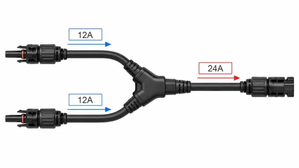 MC4 Y connector 2-to-1 parallel current flow diagram