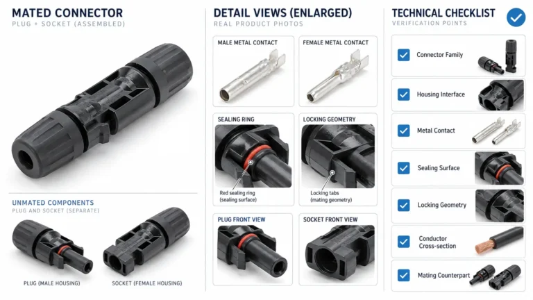 MC4 connector compatibility showing physical mating versus verified PV connector compatibility
