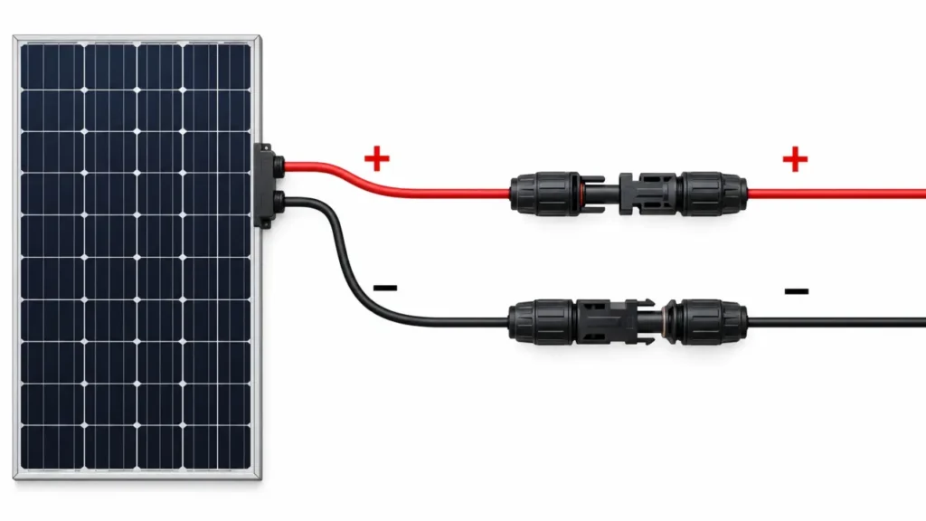 MC4 connector polarity diagram showing positive and negative extension cable mating connectors