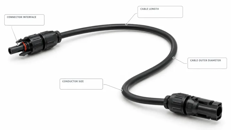 MC4 extension cable showing solar cable length connector and conductor size selection
