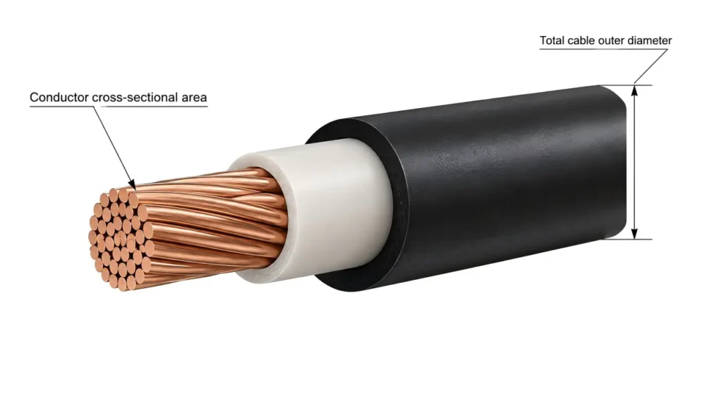 MC4 extension cable conductor cross-section versus cable outer diameter