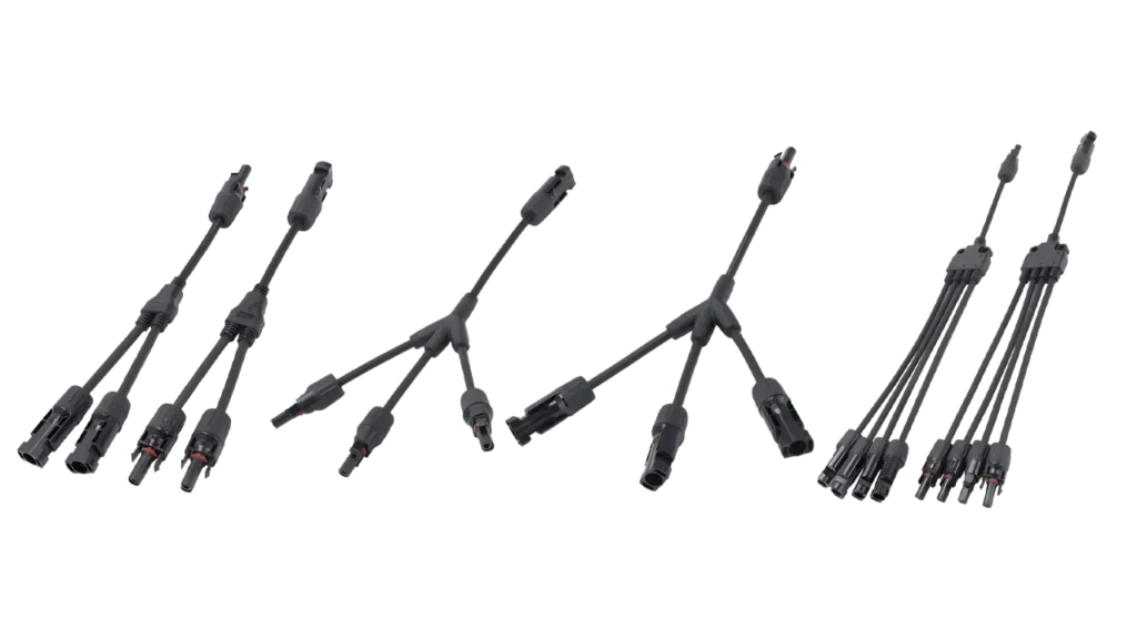 MC4 Y connector with 2-to-1 3-to-1 and 4-to-1 PV branch connector configurations