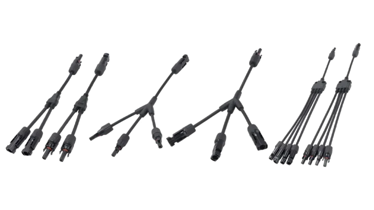 MC4 Y connector with 2-to-1 3-to-1 and 4-to-1 PV branch connector configurations