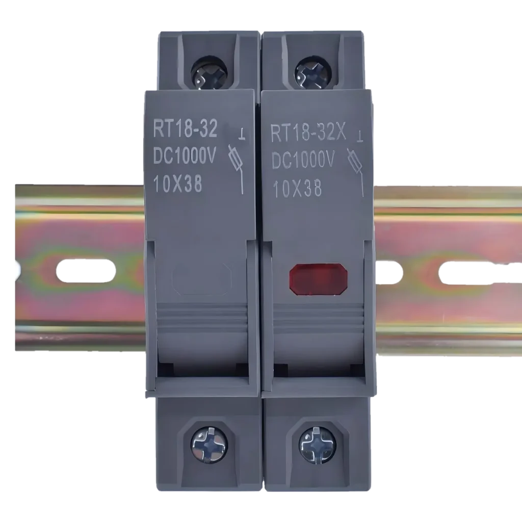 UH-DG-FH01 PV fuse holder installed on DIN rail