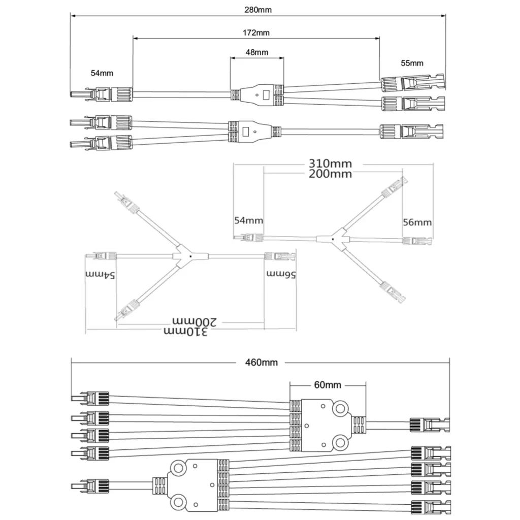 UH-PC-YB01 Y-branch solar connector dimensions in mm