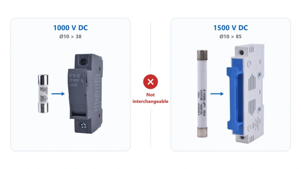 1000V and 1500V solar fuse holder compatibility