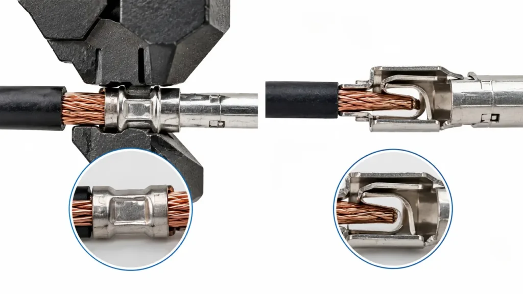 Crimp termination versus spring clamp termination for PV connectors