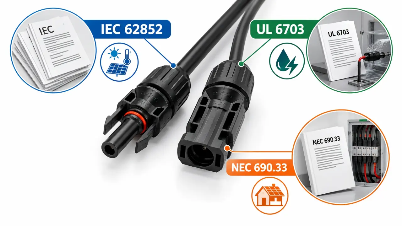 MC4 connector standards including IEC 62852 UL 6703 and NEC requirements