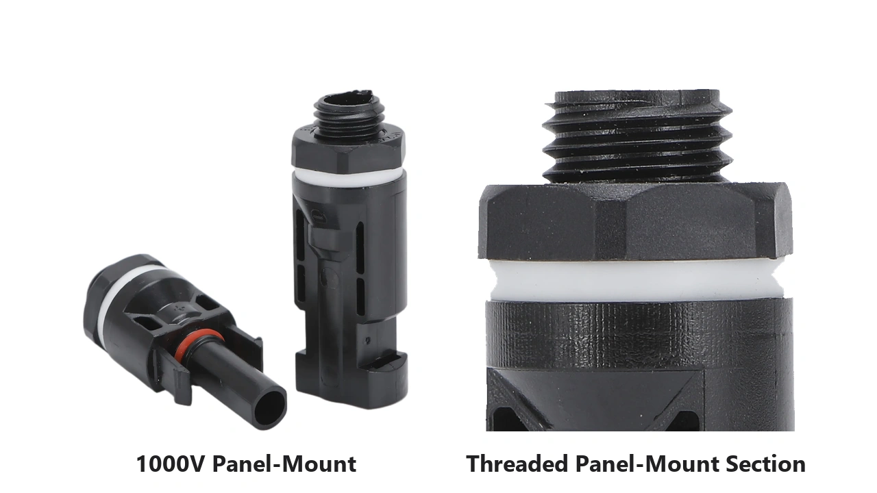 MC4 panel mount connector for photovoltaic equipment enclosures