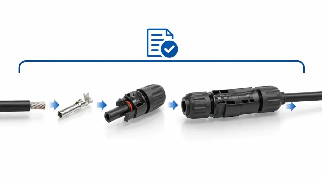 PV connector certification covering cable contact housing mating connector and assembly