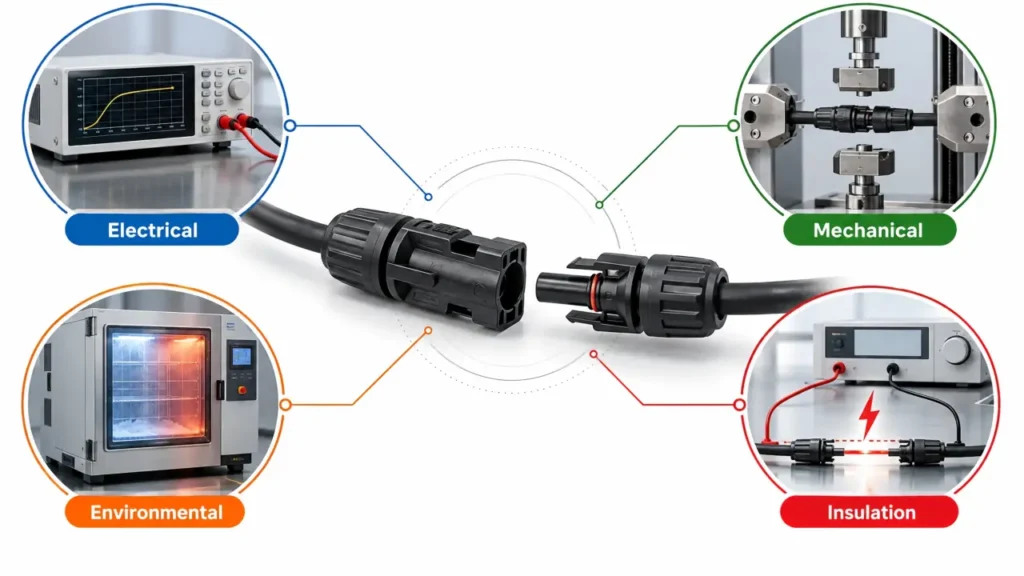 PV connector standard testing for electrical mechanical environmental and insulation performance