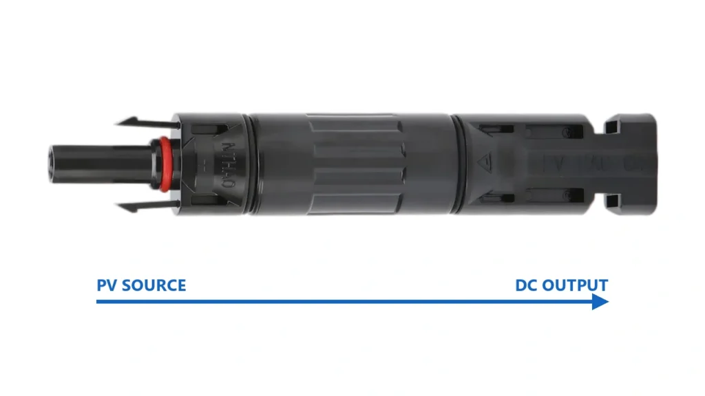 Solar diode connector correct current flow direction