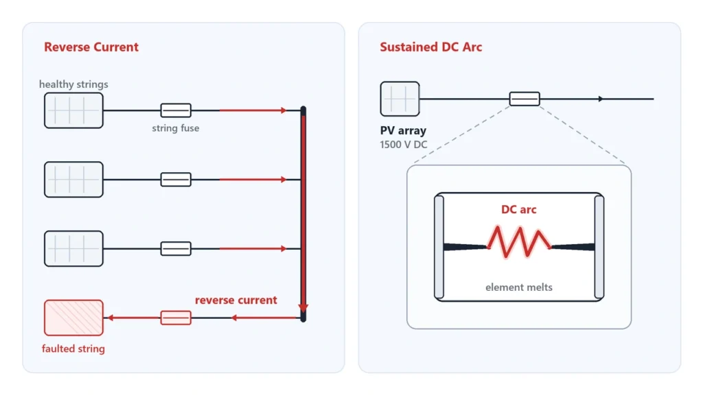 gPV fuse protection for reverse current and DC faults in photovoltaic systems